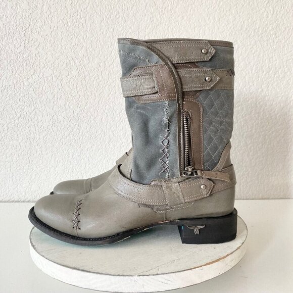 NEW Lane Womens Gray Quilted Mid-Calf Boots With Zipper & Buckle Accents Size 9 - Picture 4 of 11
